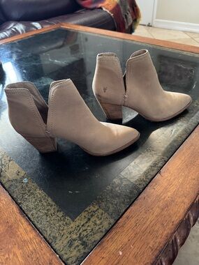 Frye Beige/Taupe Leather Cutout Ankle Booties